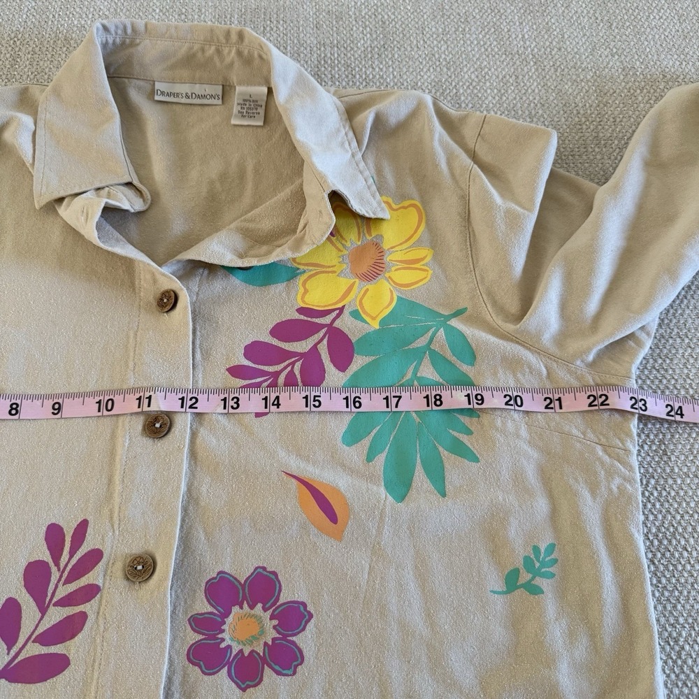 Draper's & Damon's 100% Silk Size L Beige Floral Embellished Top Blouse Women - Picture 9 of 10